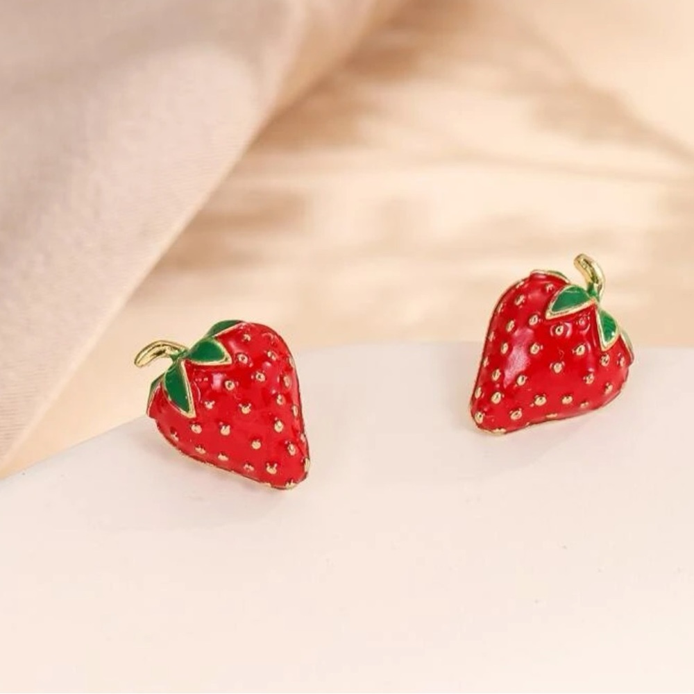Strawberry Stud Earrings | Fruit Jewelry - Picture 3 of 7